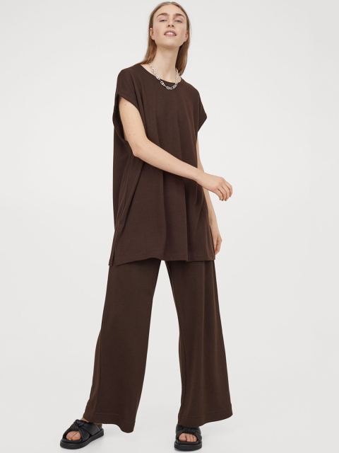 

H&M Women Brown Solid Straight Jersey Parallel Trousers