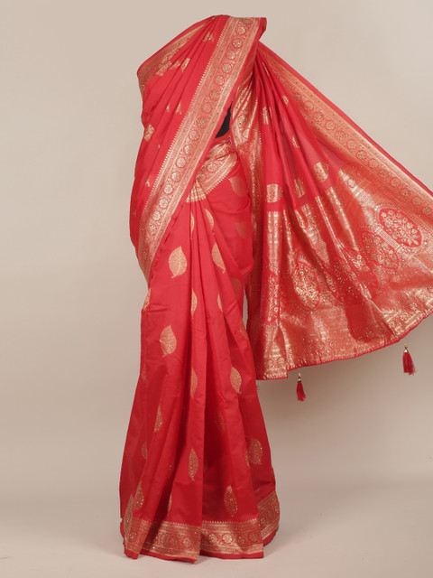 

Pothys Red Woven Design Jute Silk Saree