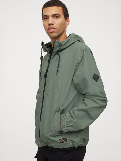 

H&M Men Green Solid Nylon Windbreaker