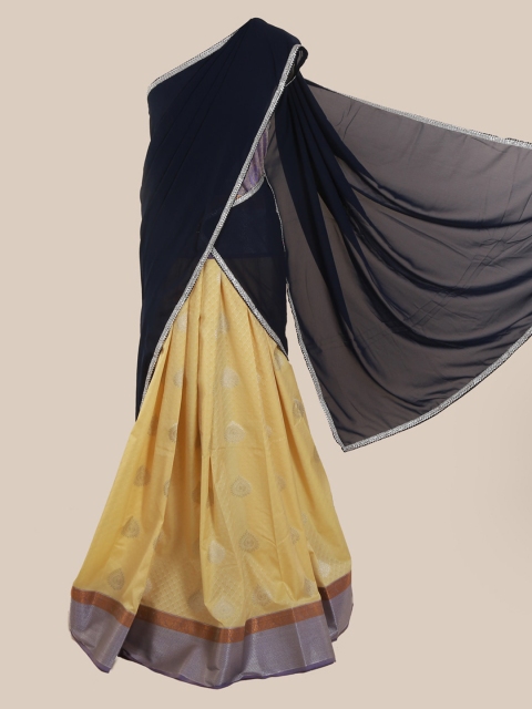 

Pothys Navy Blue & Cream-Coloured Poly Chiffon Woven Design Half Saree