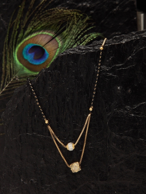 DUGRISTYLE Gold-Toned & Black Copper Gold-Plated Layered Chain