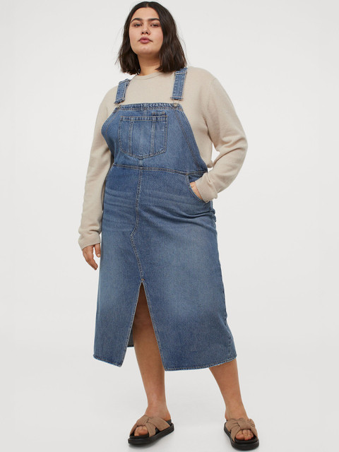 

H&M Women Sustainable Plus Size Blue Denim Dungaree Dress