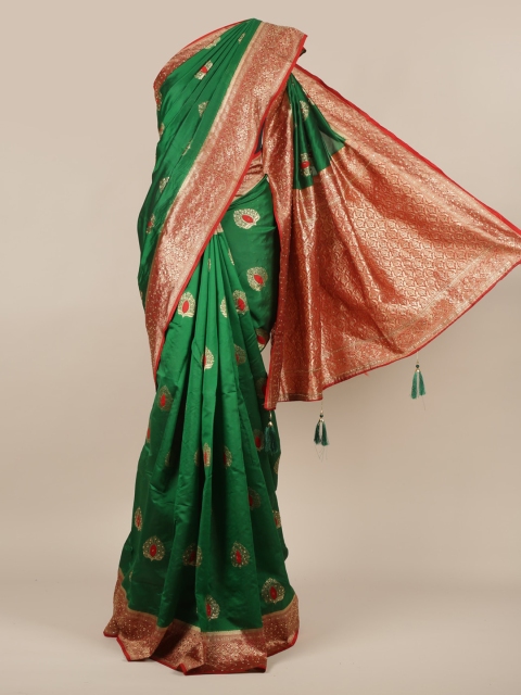 

Pothys Green & Orange Jute Silk Woven Design Saree