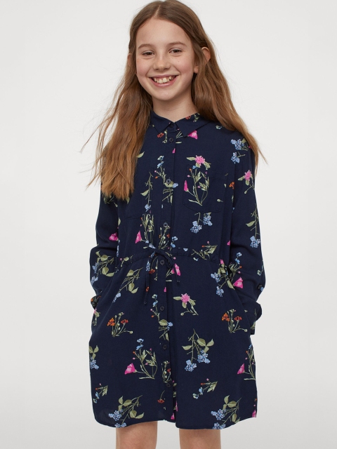 

H&M Girls Navy Blue & Pink Shirt Dress