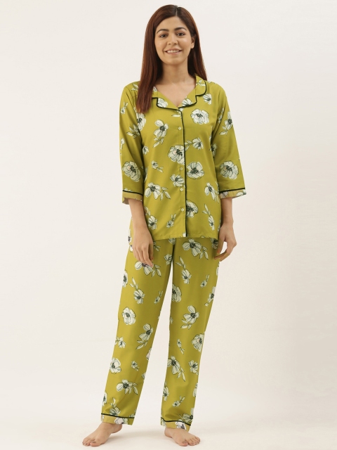 

Bannos Swagger Women Green & Cream-Coloured Printed Night suit