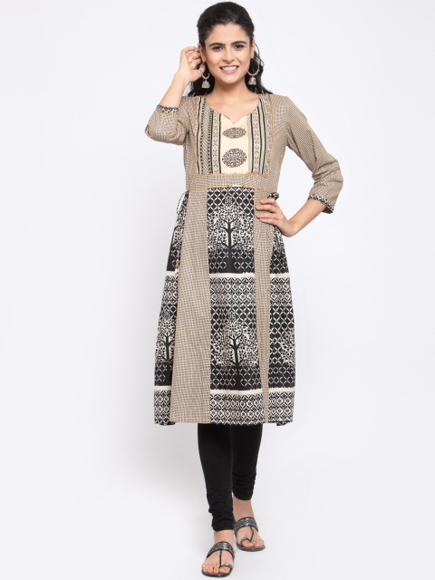 

Kiaasa Women Beige Tribal Printed Kurta