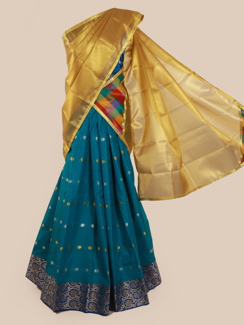 

Pothys Gold-Toned & Blue Tissue Woven Design Lehenga Saree