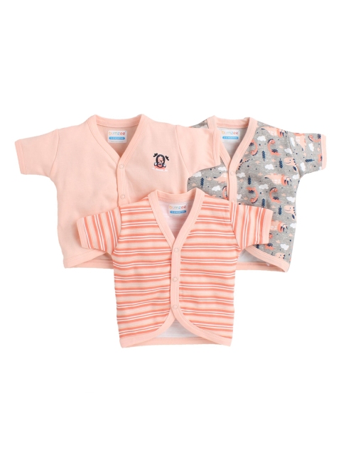 

BUMZEE Infant Kids Pack of 3 Printed Jhablas, Peach