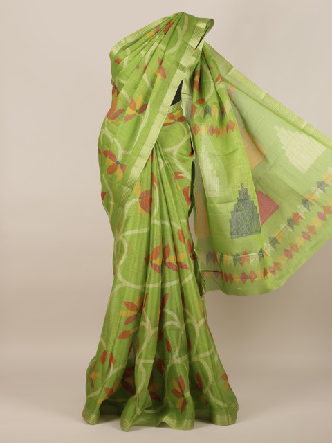 

Pothys Green Printed Jute Silk Saree