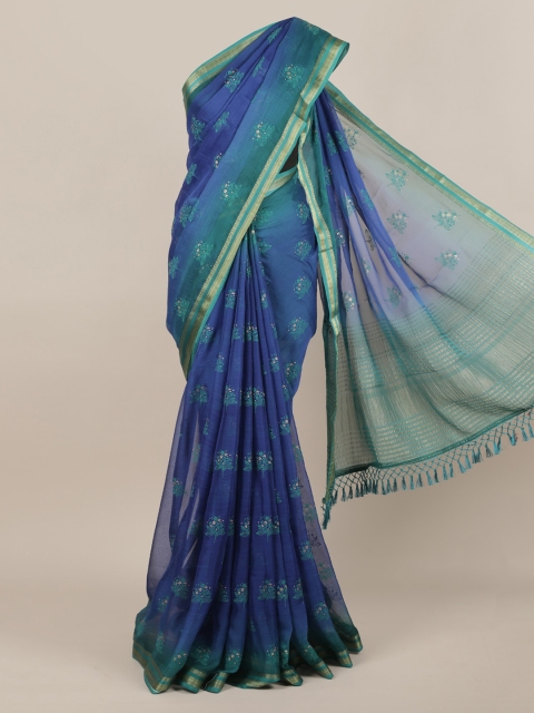 

Pothys Blue & Green Poly Chiffon Printed Saree