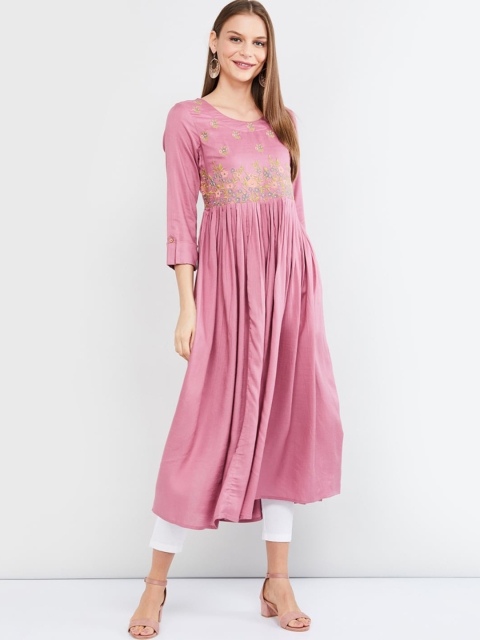 

max Women Pink Floral Embroidered Anarkali Kurta