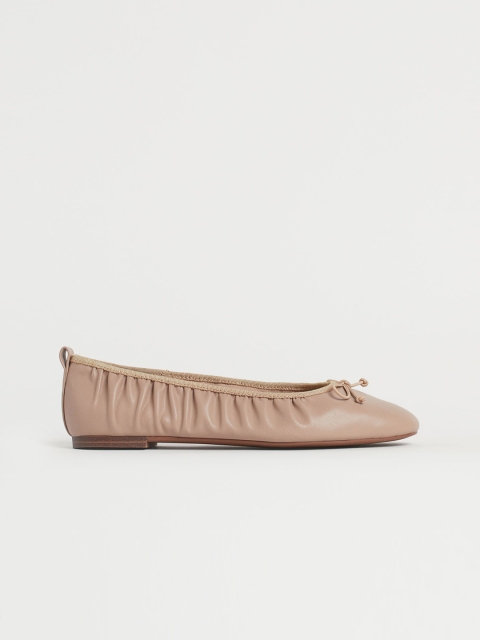 

H&M Women Beige Solid Gathered Ballet Pumps