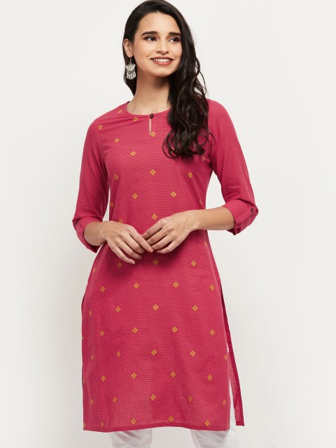 

max Women Fuchsia Ethnic Motifs Embroidered Keyhole Neck Thread Work Kurta