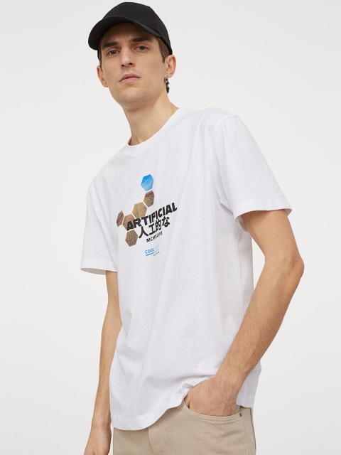 

H&M Men White & Black Regular Fit COOLMAX T-shirt