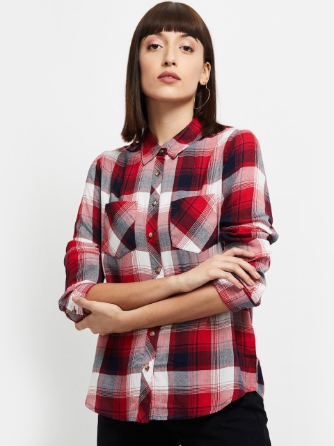 

max Women Red Regular Fit Checked Casual Shirt