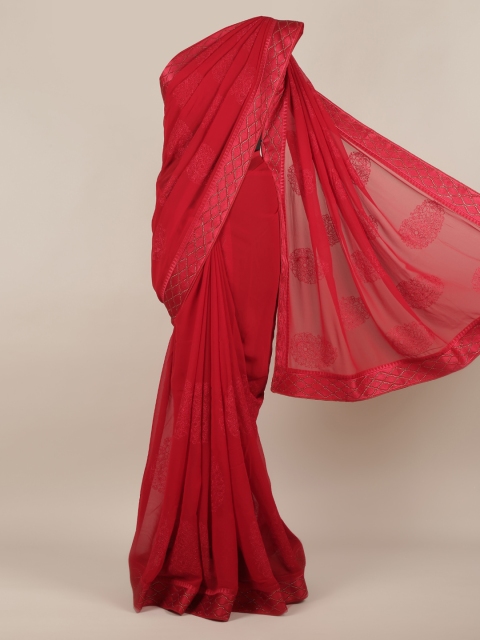 

Pothys Red Embroidered Poly Chiffon Saree