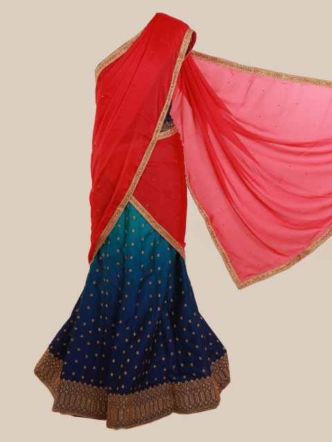 

Pothys Red & Navy Blue Poly Chiffon Embellished Saree