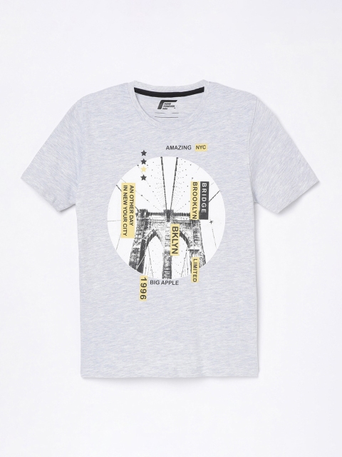 

Fame Forever by Lifestyle Boys Grey Melange Printed Round Neck T-shirt