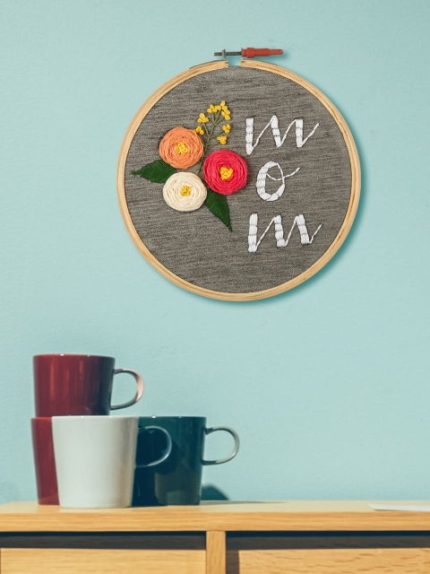 

Bigsmall Grey & Pink Embroidered Handmade Sustainable Hoop Wall Art