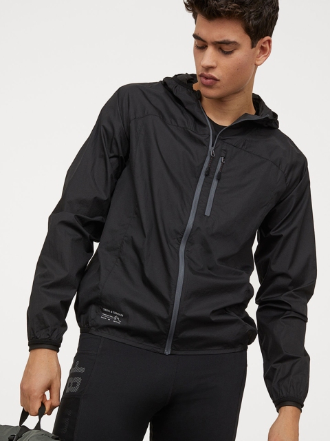 

H&M Men Black Solid Lightweight Running Jacket