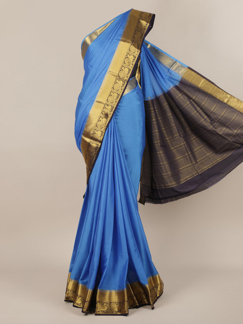 

Pothys Blue & Gold-Toned Poly Chiffon Solid Saree