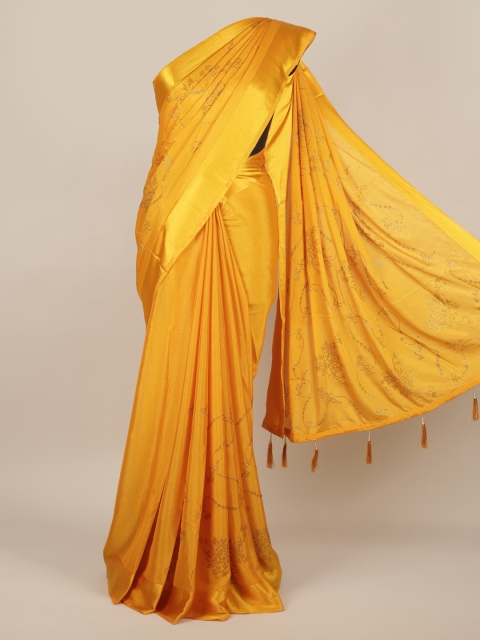 

Pothys Yellow Embellished Poly Georgette Saree with Tasseled Pallu
