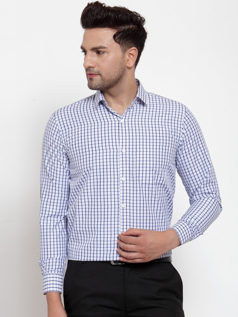 

JAINISH Men White & Blue Slim Fit Checked Cotton Formal Shirt