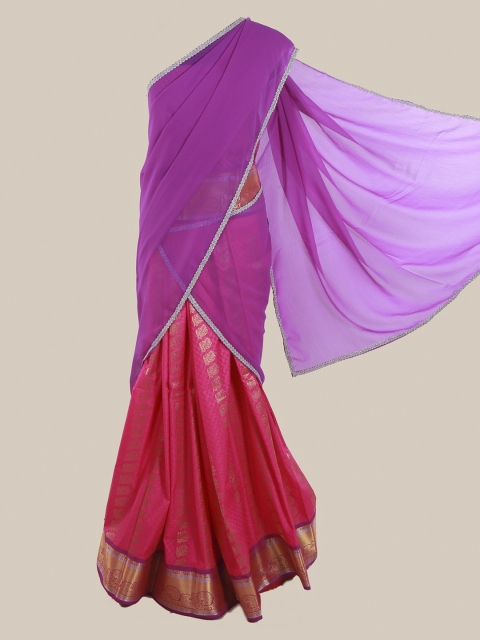 

Pothys Purple & Pink Poly Chiffon Woven Design Half Saree