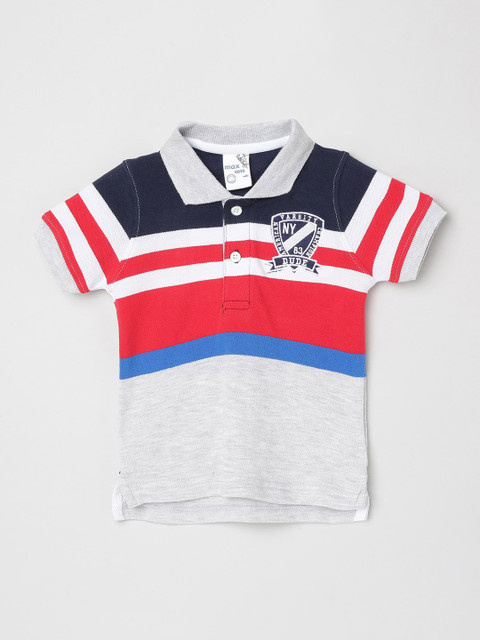 

max Boys Grey Red Striped Polo Collar Cotton Pure Cotton T-shirt