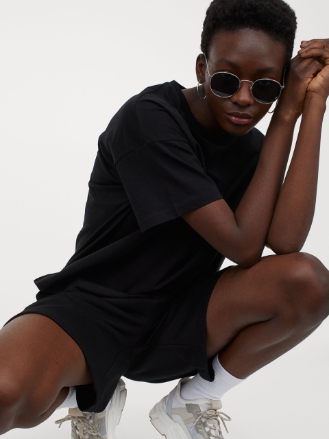 

H&M Women Black Solid Cotton T-shirt