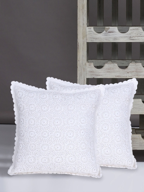 

Mezposh White Set of 2 Self Design Square Cushion Covers