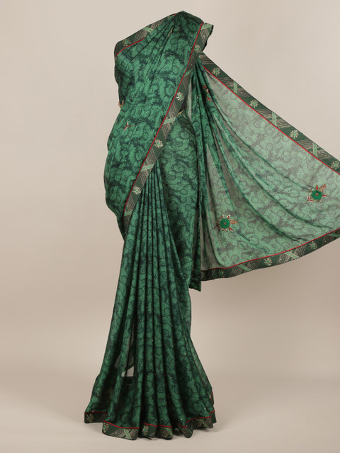 

Pothys Green Printed Poly Chiffon Saree