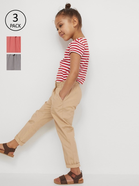 

H&M Girls 3-Pack Poplin Joggers, Red
