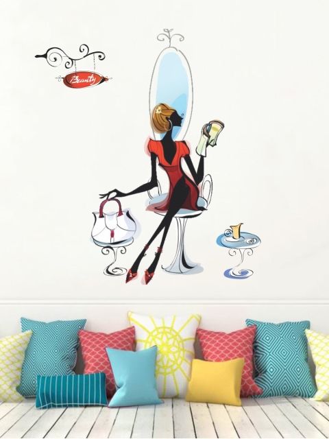 

rawpockets Black & Red A Lady At Beauty Parlour Wall Sticker