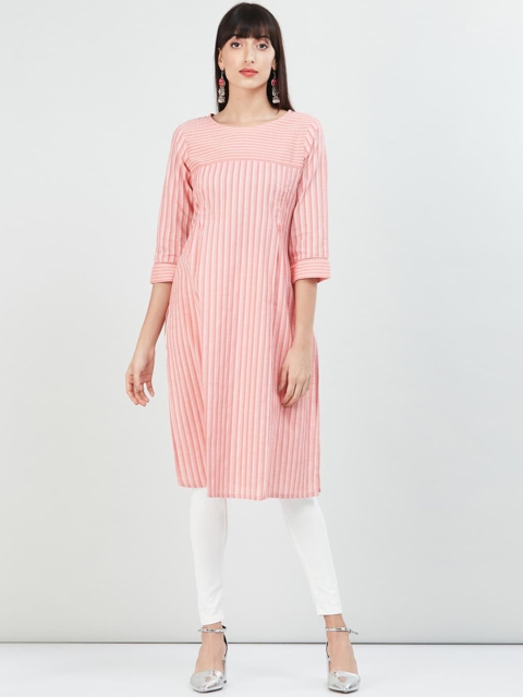 

max Women Pink Striped Kurta