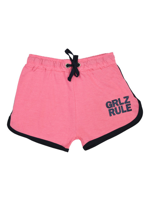 

ORANGE PUMPKKIN Girls Pink Printed Regular Fit Cotton Shorts