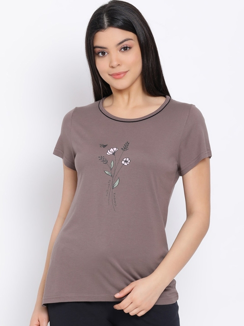 

Kanvin Women Brown & Black Printed Lounge T-shirt