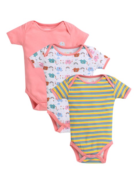 

BUMZEE Infant Kids Pack Of 3 Printed Cotton Bodysuits, Pink