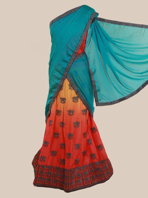 

Pothys Blue & Red Poly Chiffon Embellished Saree