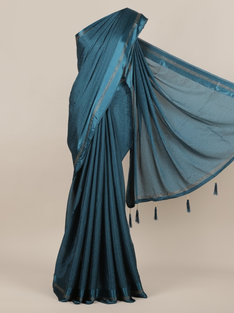 

Pothys Teal Blue Embellished Poly Georgette Saree