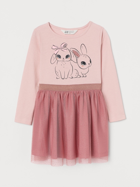 

H&M Girls Pink Solid Tulle-Skirt Jersey Dress