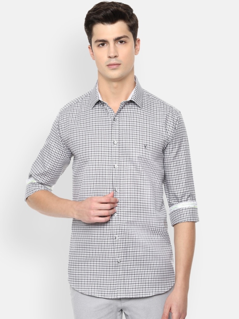 

V Dot Men White & Grey Slim Fit Checked Cotton Casual Shirt