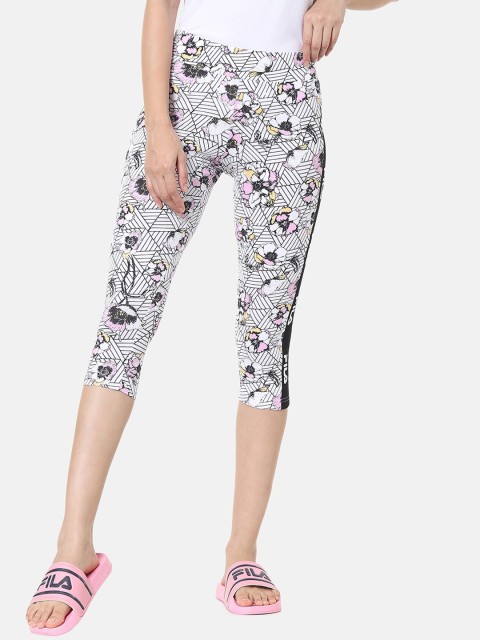 

FILA Women White & Black Printed Three-Fourth Length Tights