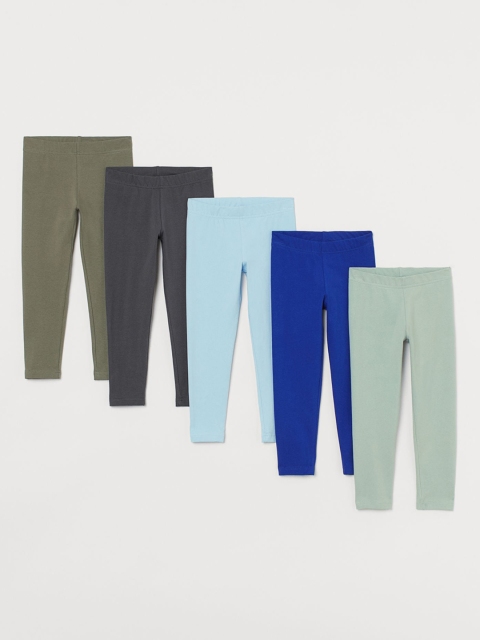 

H&M Boys 5-Pack Solid Cotton Sustainable Leggings, Blue