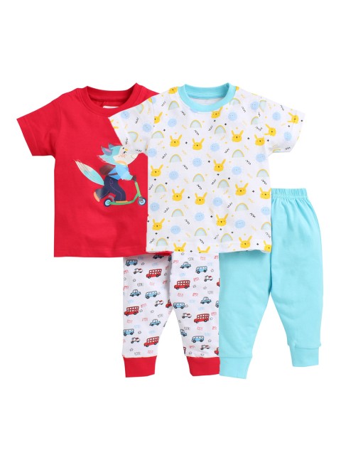 

BUMZEE Kids Pack Of 2 Printed Cotton Night suit, Blue