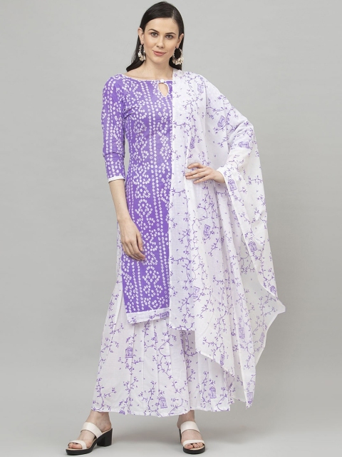 

Satrani White & Purple Printed Pure Cotton Unstitched Dress Material