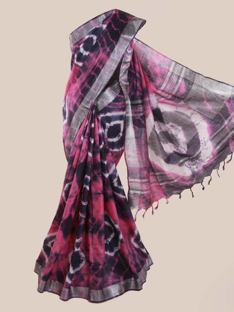 

Pothys Navy Blue & Pink Linen Blend Dyed Saree