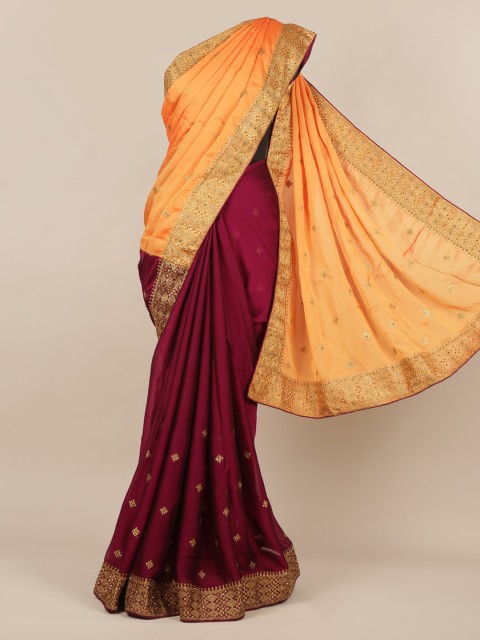 

Pothys Orange Embellished Poly Chiffon Saree