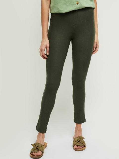 

max Women Olive Green Regular Fit Mid-Rise Clean Look Stretchable Jeans