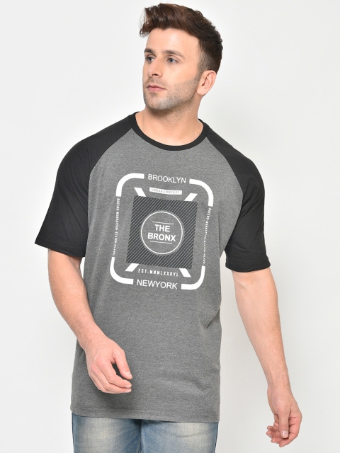 

Chkokko Men Grey Melange Printed Round Neck T-shirt